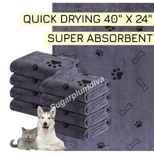 Super Absorbent Microfiber Pet Quick Drying Towels LARGE 8pk Dogs Cats Gray Paws